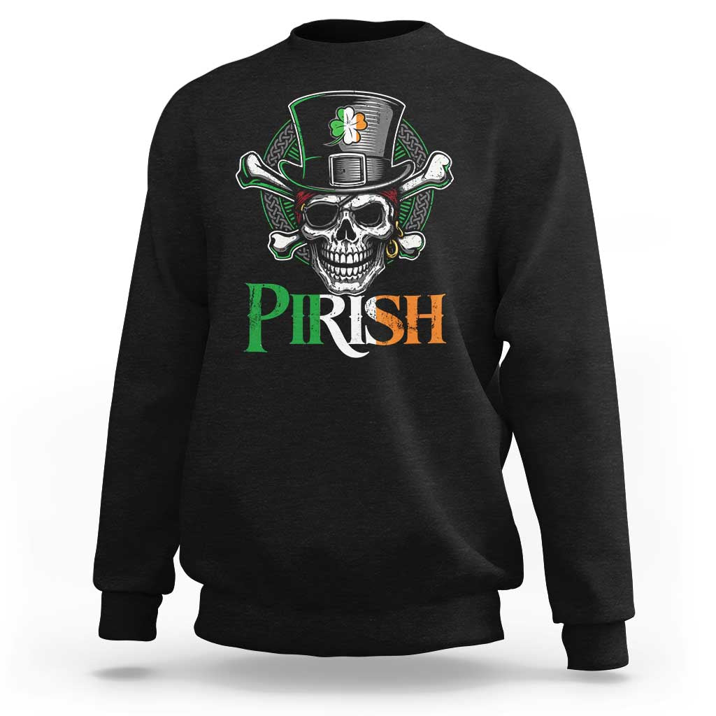 Funny St Patricks Day Pirate Sweatshirt Pirish Vintage Irish Pirate Skull