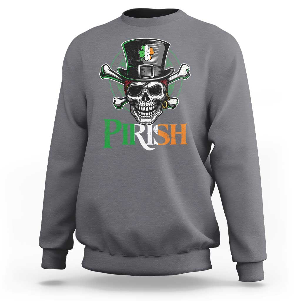 Funny St Patricks Day Pirate Sweatshirt Pirish Vintage Irish Pirate Skull