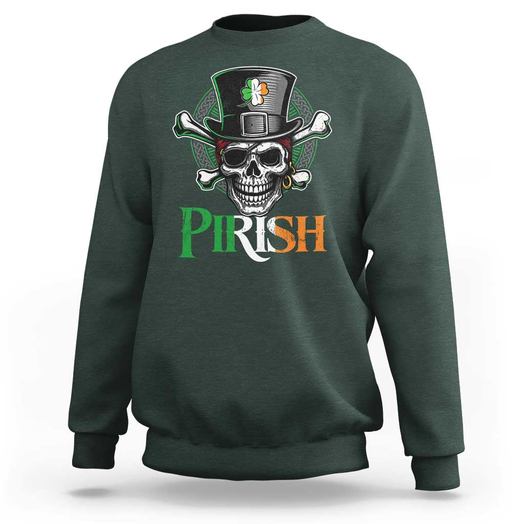 Funny St Patricks Day Pirate Sweatshirt Pirish Vintage Irish Pirate Skull