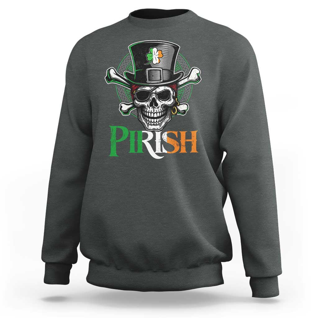 Funny St Patricks Day Pirate Sweatshirt Pirish Vintage Irish Pirate Skull