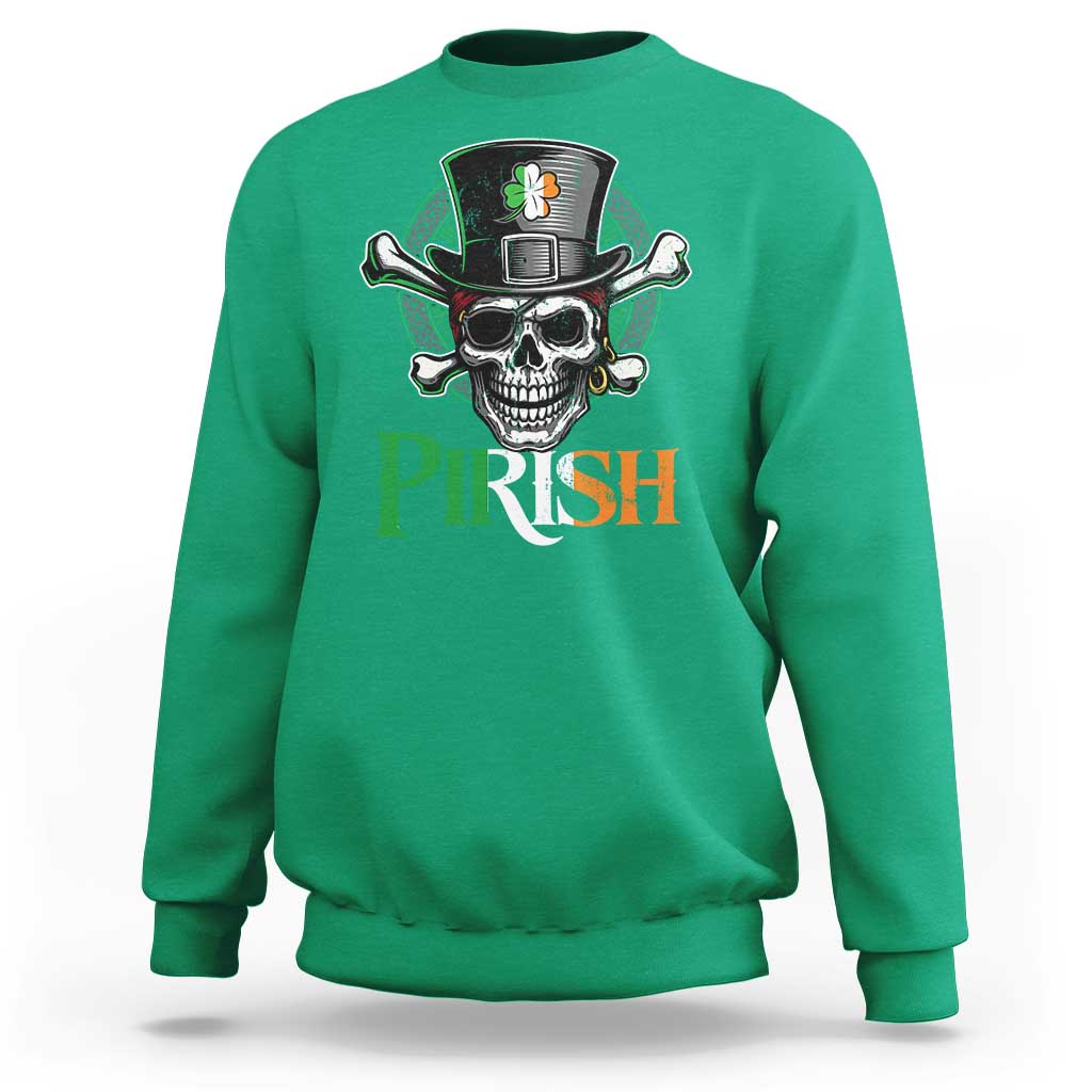 Funny St Patricks Day Pirate Sweatshirt Pirish Vintage Irish Pirate Skull