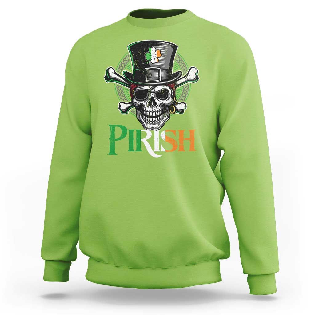 Funny St Patricks Day Pirate Sweatshirt Pirish Vintage Irish Pirate Skull