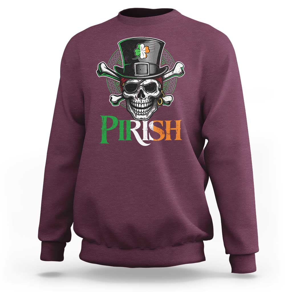 Funny St Patricks Day Pirate Sweatshirt Pirish Vintage Irish Pirate Skull
