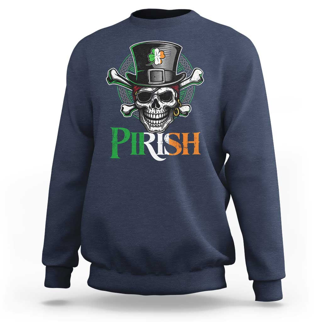 Funny St Patricks Day Pirate Sweatshirt Pirish Vintage Irish Pirate Skull