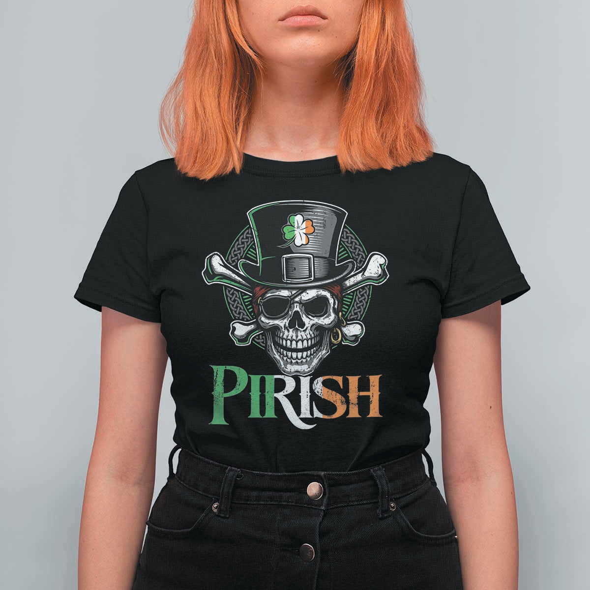 Funny St Patricks Day Pirate T Shirt For Women Pirish Vintage Irish Pirate Skull