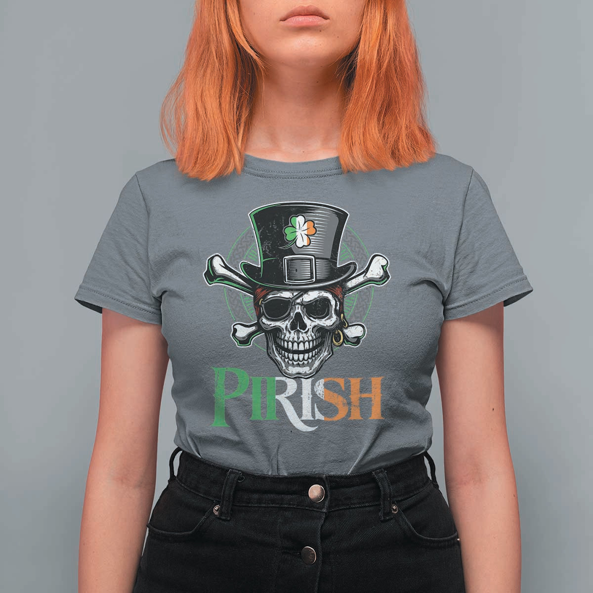 Funny St Patricks Day Pirate T Shirt For Women Pirish Vintage Irish Pirate Skull