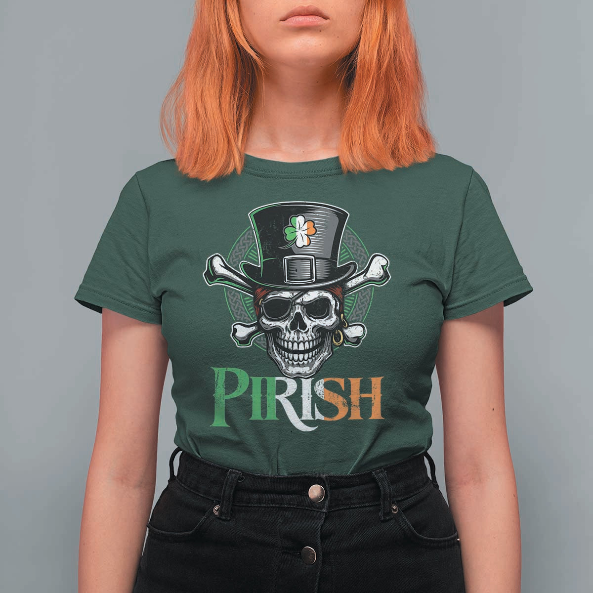 Funny St Patricks Day Pirate T Shirt For Women Pirish Vintage Irish Pirate Skull