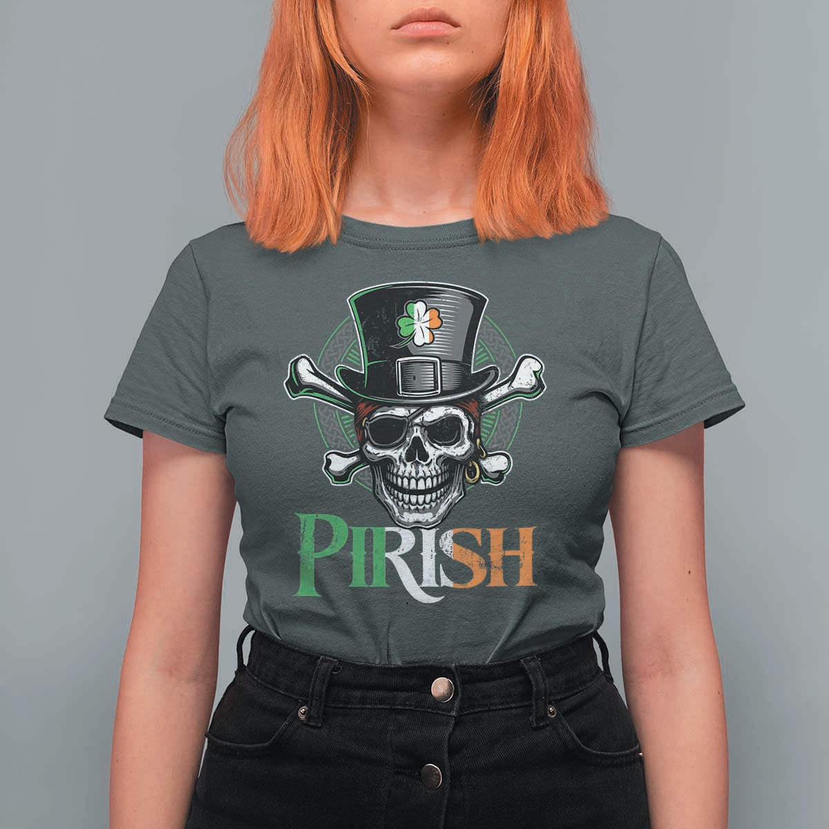 Funny St Patricks Day Pirate T Shirt For Women Pirish Vintage Irish Pirate Skull
