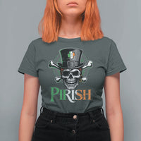Funny St Patricks Day Pirate T Shirt For Women Pirish Vintage Irish Pirate Skull