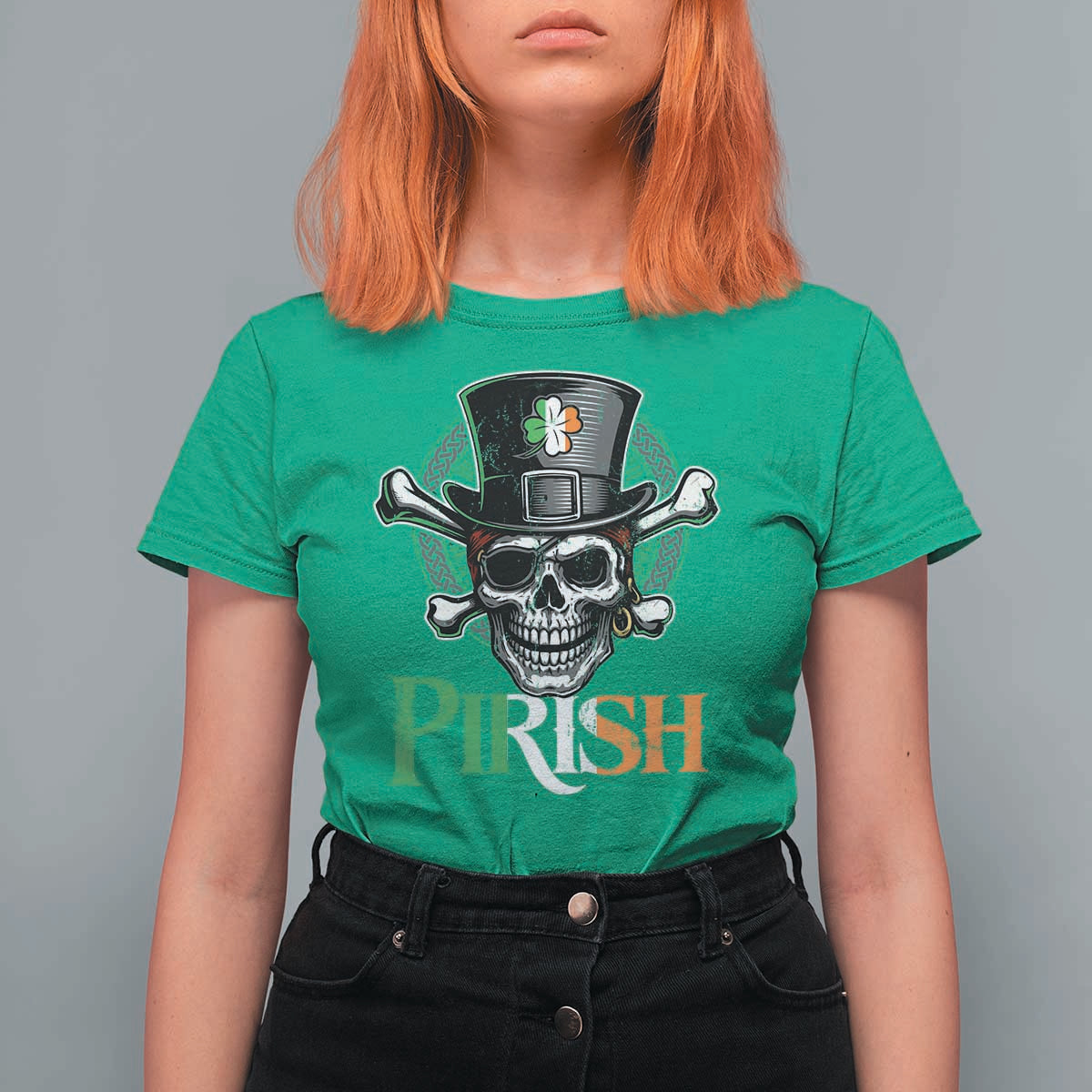 Funny St Patricks Day Pirate T Shirt For Women Pirish Vintage Irish Pirate Skull