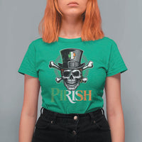 Funny St Patricks Day Pirate T Shirt For Women Pirish Vintage Irish Pirate Skull