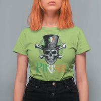 Funny St Patricks Day Pirate T Shirt For Women Pirish Vintage Irish Pirate Skull