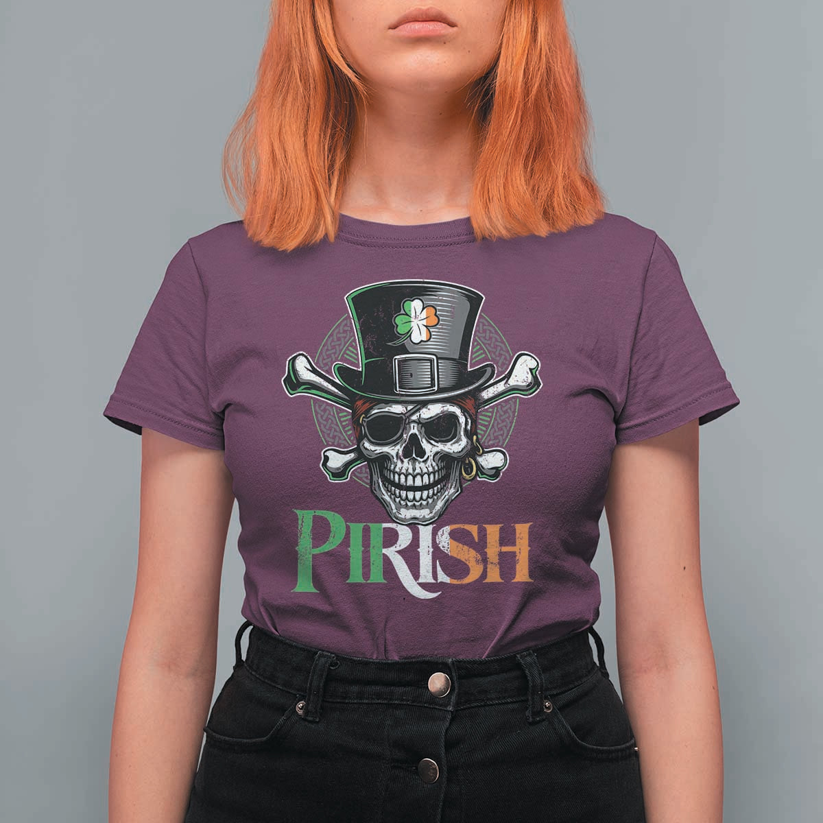 Funny St Patricks Day Pirate T Shirt For Women Pirish Vintage Irish Pirate Skull