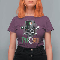 Funny St Patricks Day Pirate T Shirt For Women Pirish Vintage Irish Pirate Skull