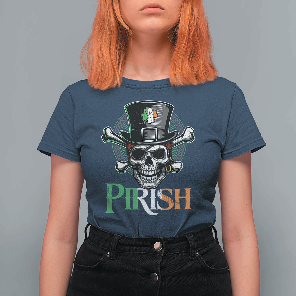 Funny St Patricks Day Pirate T Shirt For Women Pirish Vintage Irish Pirate Skull