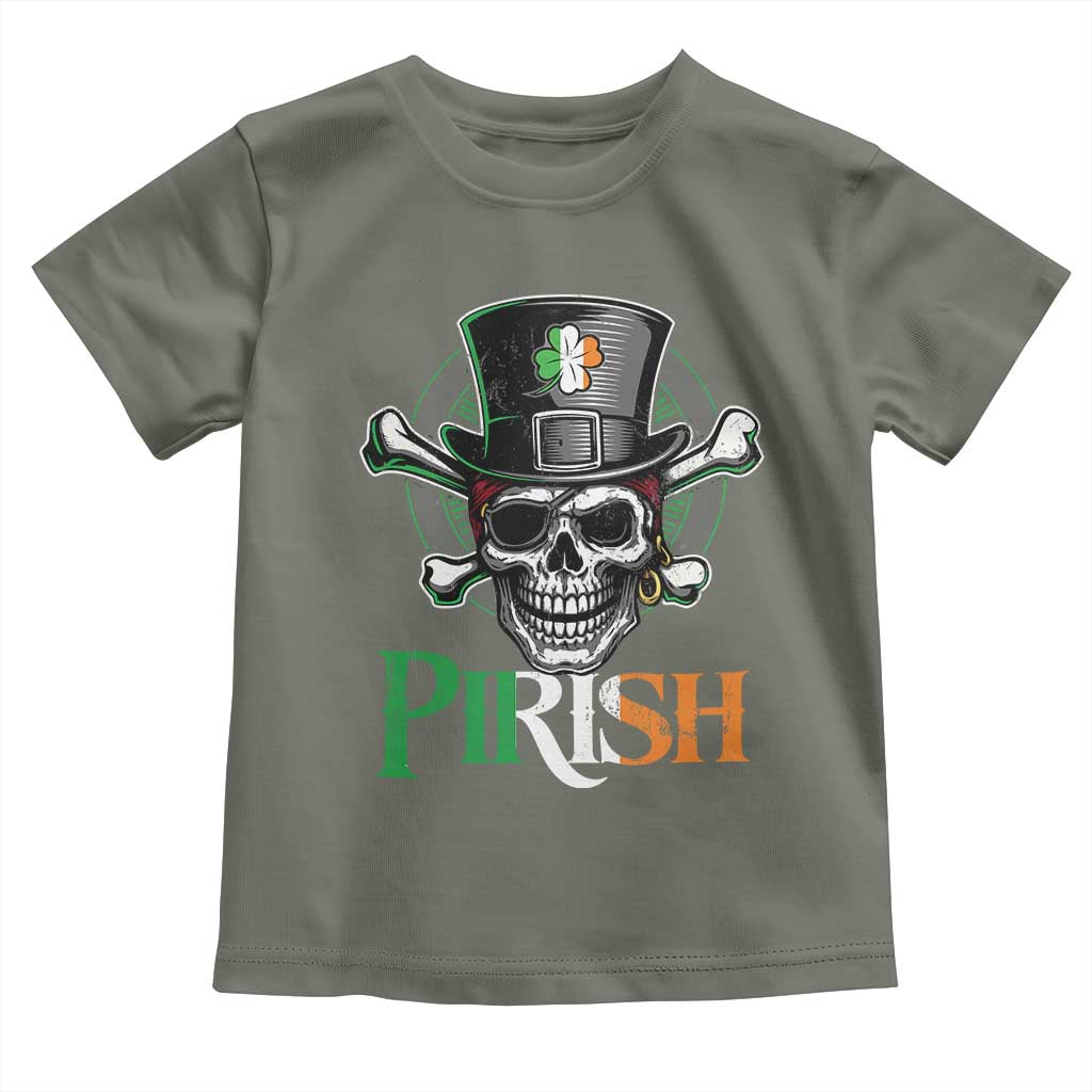 Funny St Patricks Day Pirate Toddler T Shirt Pirish Vintage Irish Pirate Skull