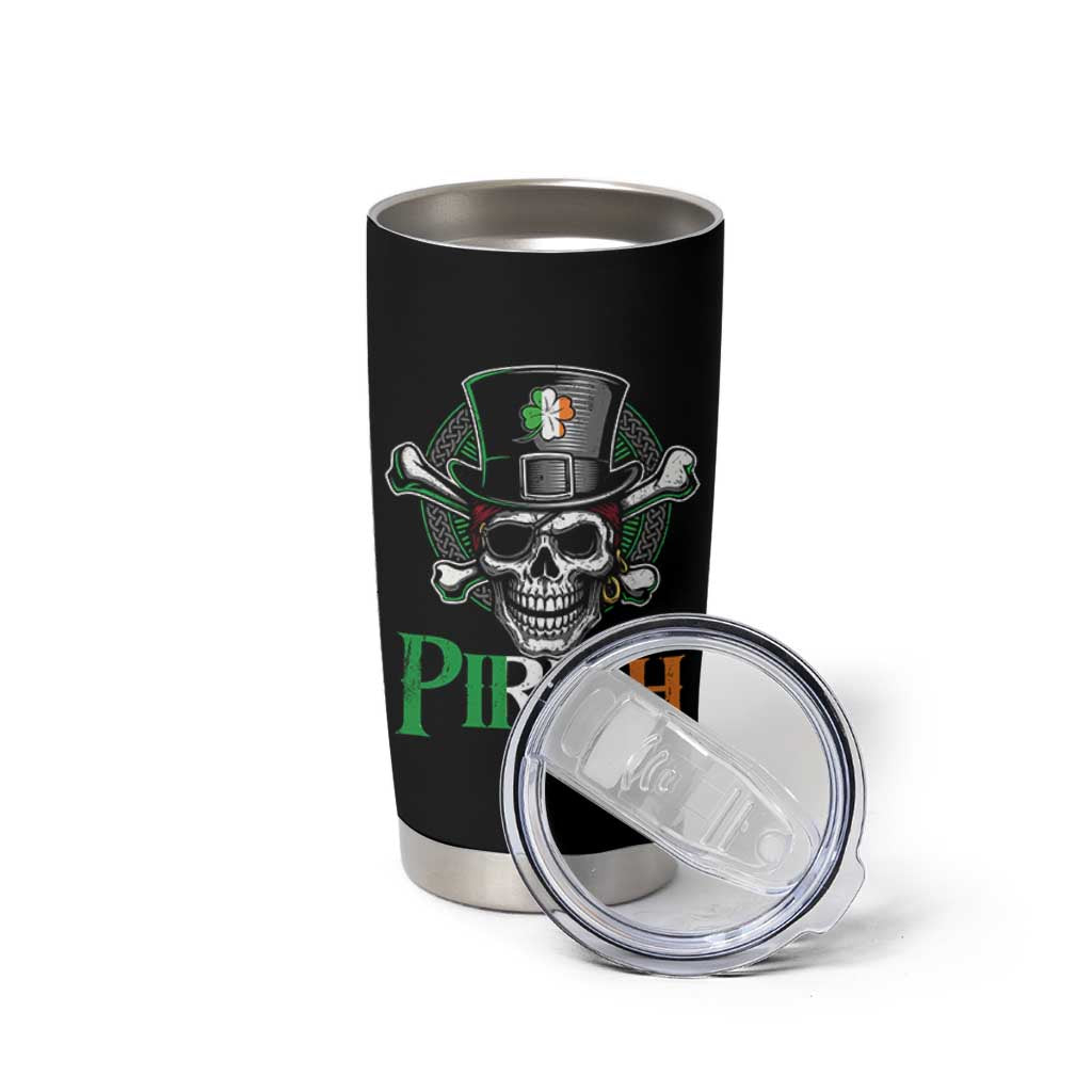 Funny St Patricks Day Pirate Tumbler Cup Pirish Vintage Irish Pirate Skull