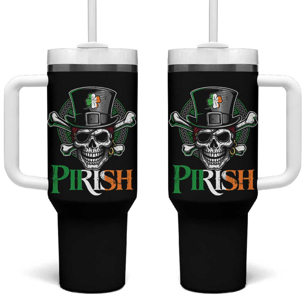 Funny St Patricks Day Pirate Tumbler With Handle Pirish Vintage Irish Pirate Skull