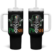 Funny St Patricks Day Pirate Tumbler With Handle Pirish Vintage Irish Pirate Skull