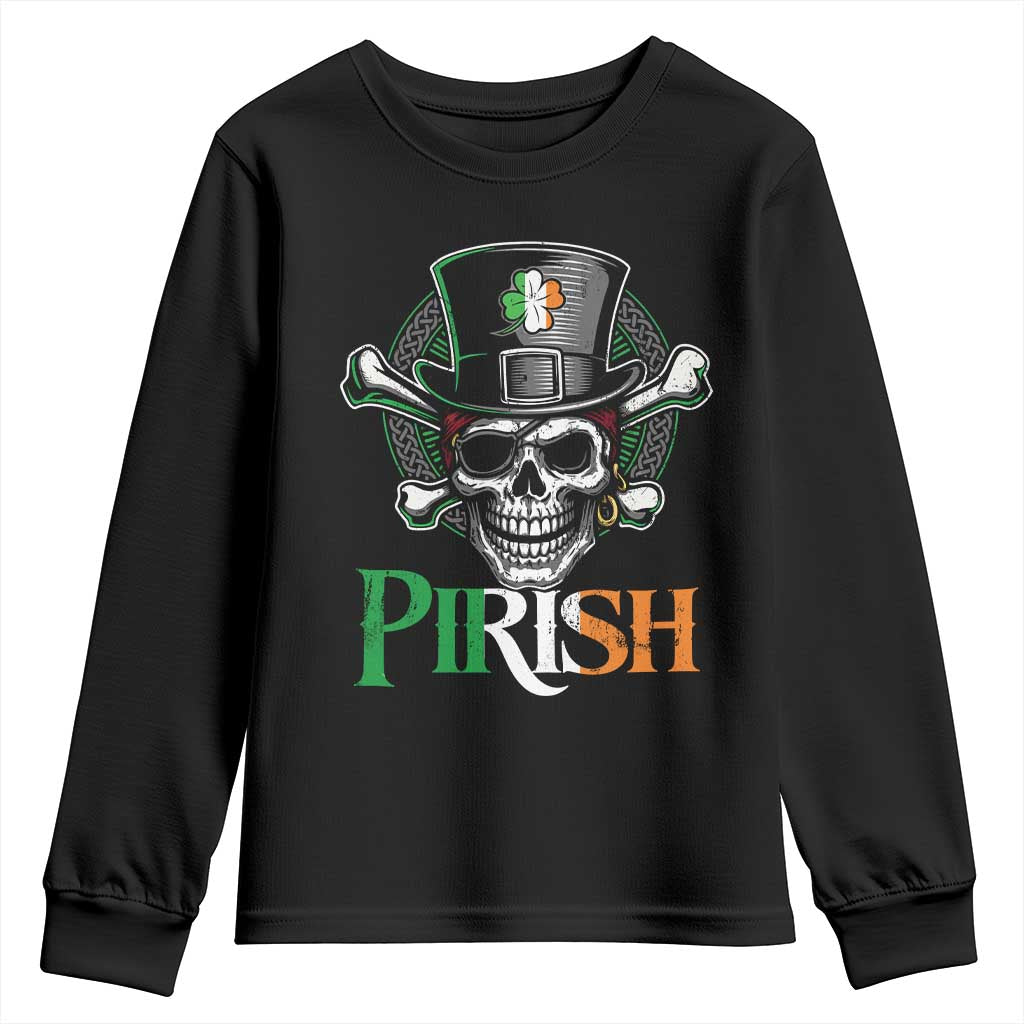 Funny St Patricks Day Pirate Youth Sweatshirt Pirish Vintage Irish Pirate Skull