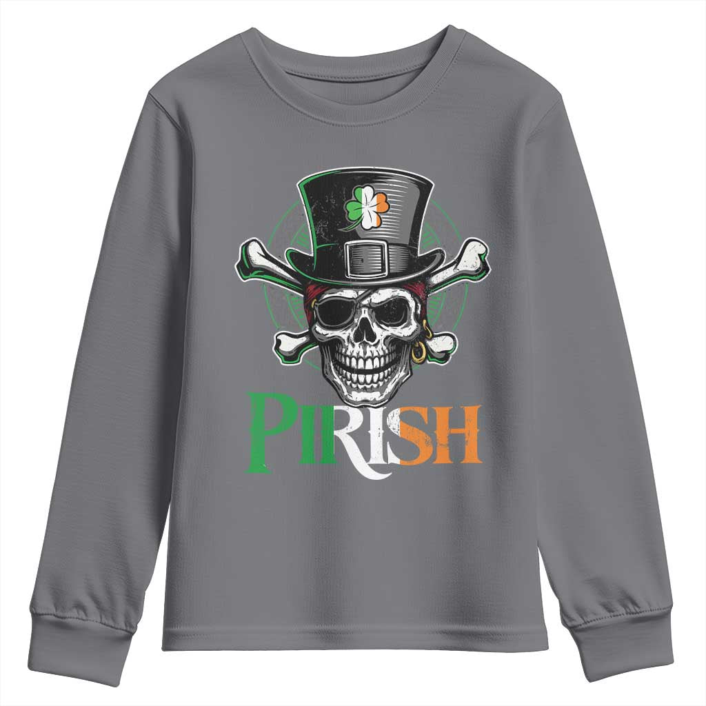 Funny St Patricks Day Pirate Youth Sweatshirt Pirish Vintage Irish Pirate Skull