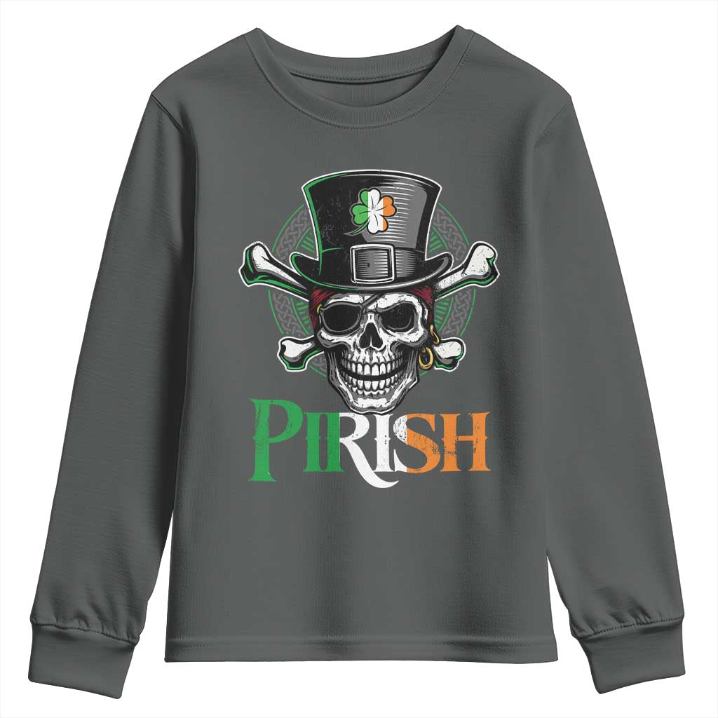 Funny St Patricks Day Pirate Youth Sweatshirt Pirish Vintage Irish Pirate Skull