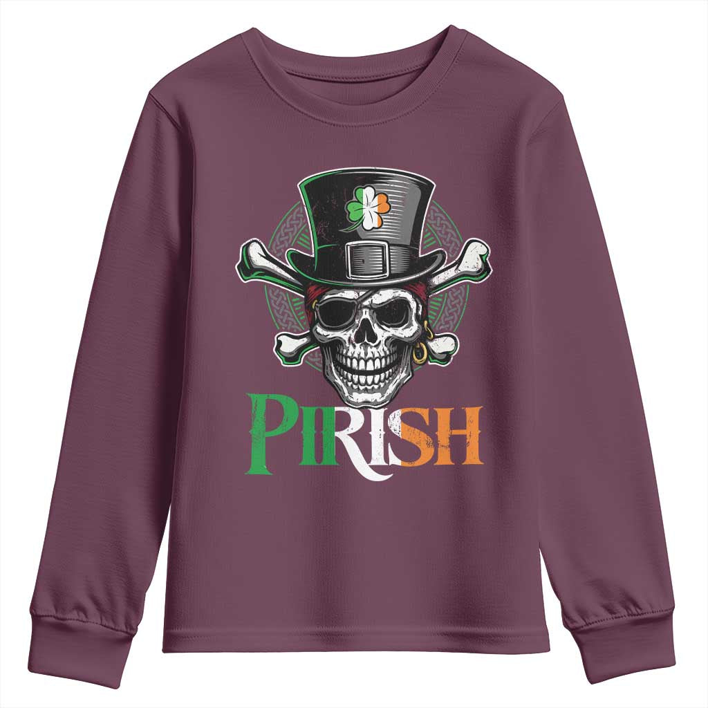 Funny St Patricks Day Pirate Youth Sweatshirt Pirish Vintage Irish Pirate Skull