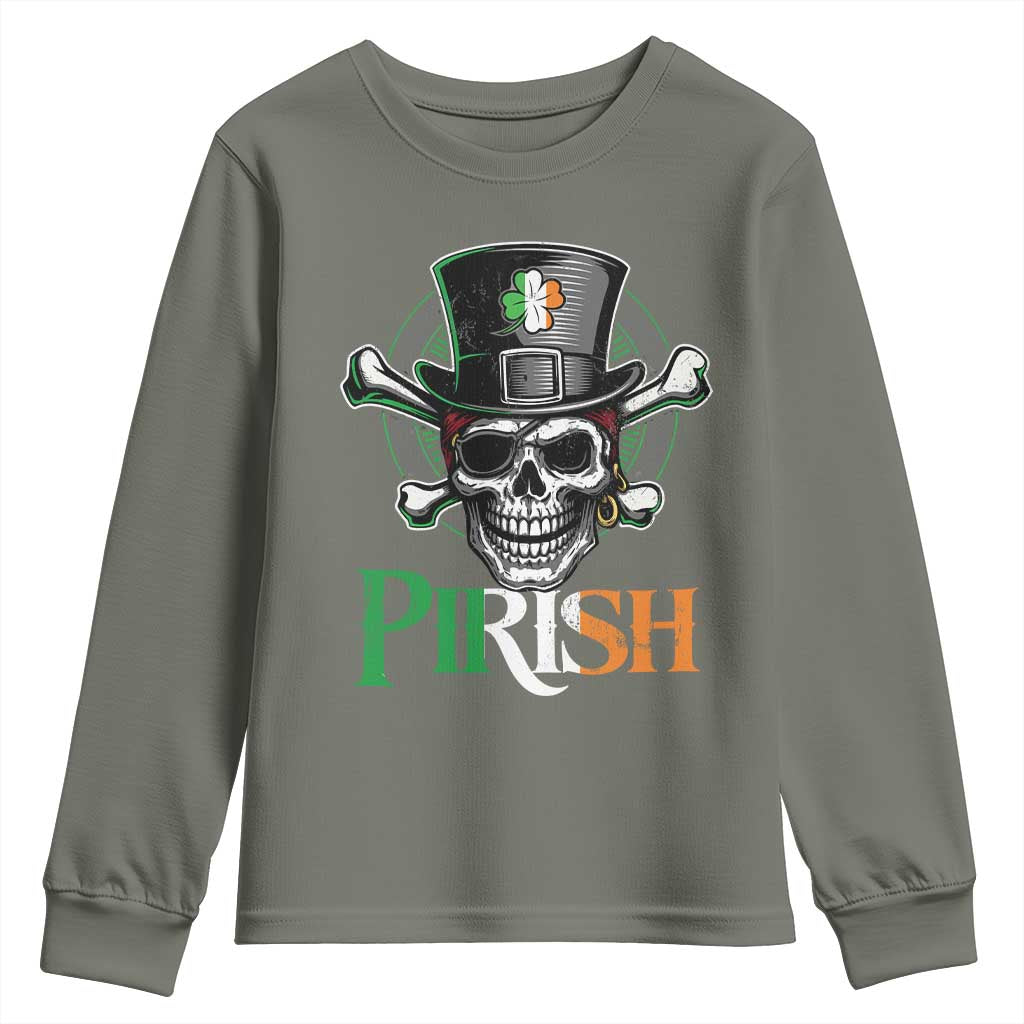 Funny St Patricks Day Pirate Youth Sweatshirt Pirish Vintage Irish Pirate Skull