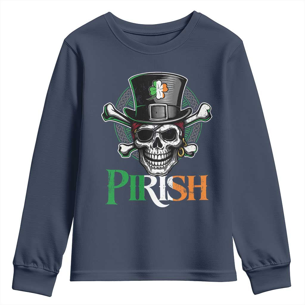 Funny St Patricks Day Pirate Youth Sweatshirt Pirish Vintage Irish Pirate Skull