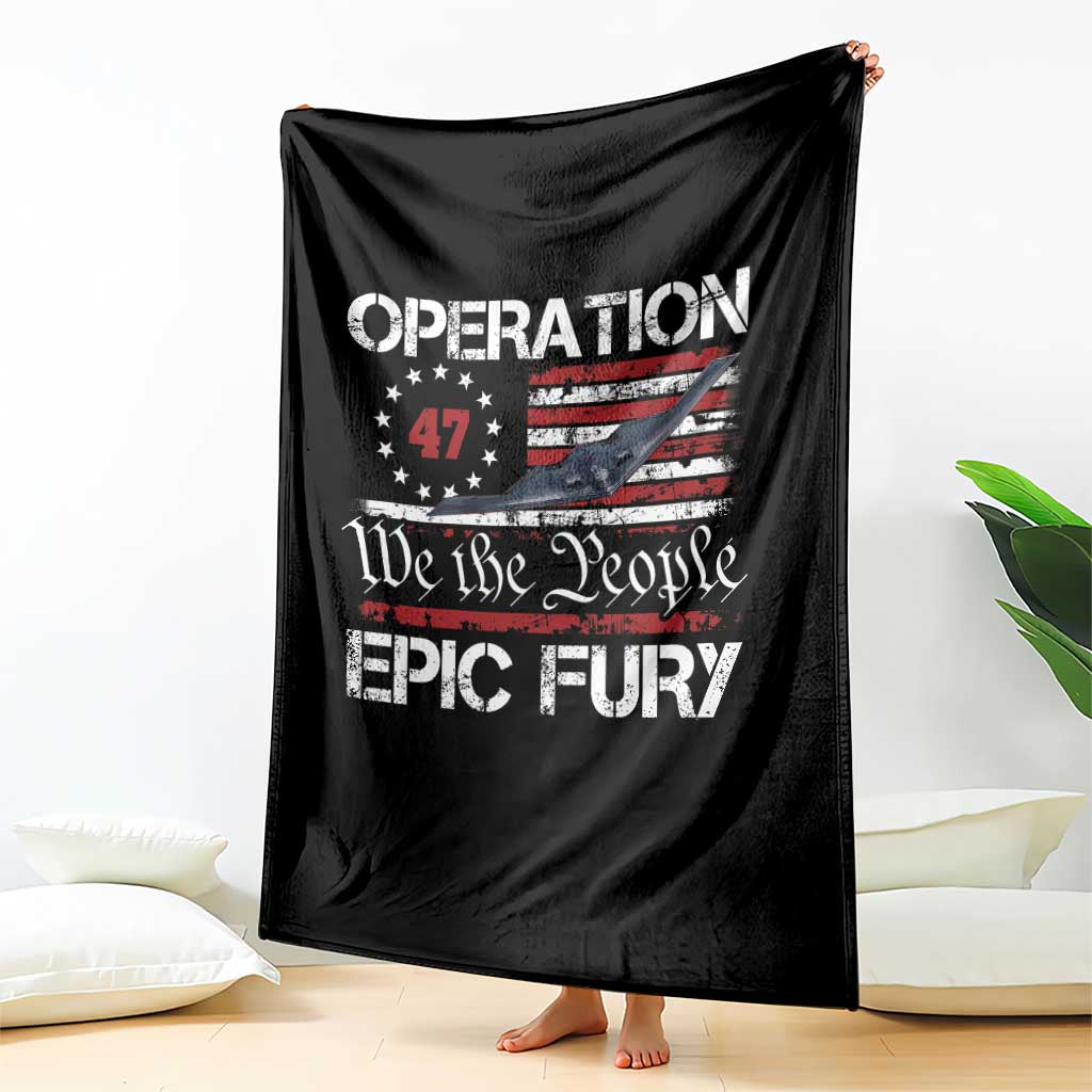 Operation Epic Fury Throw Blanket Military Bomber Stealth Jet Vintage American Flag