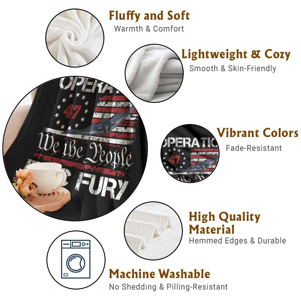Operation Epic Fury Throw Blanket Military Bomber Stealth Jet Vintage American Flag