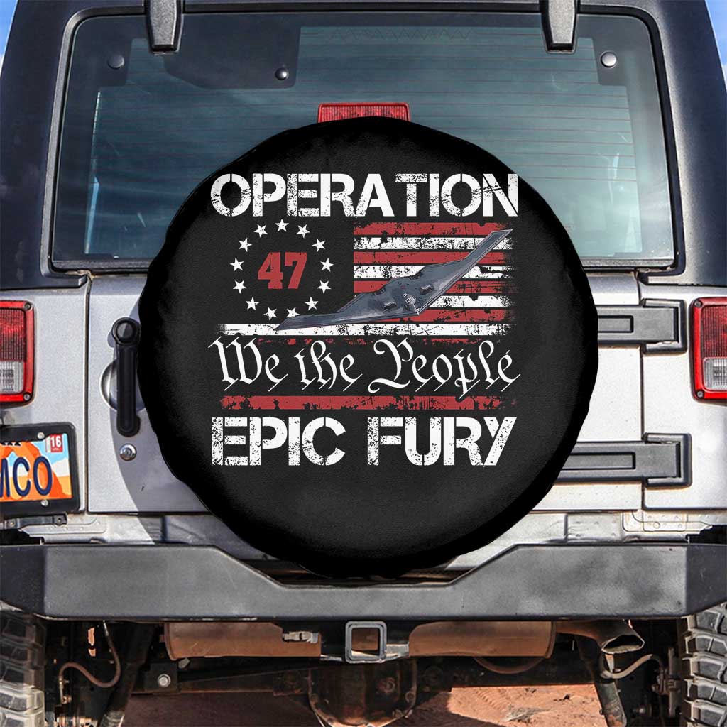 Operation Epic Fury Spare Tire Cover Military Bomber Stealth Jet Vintage American Flag