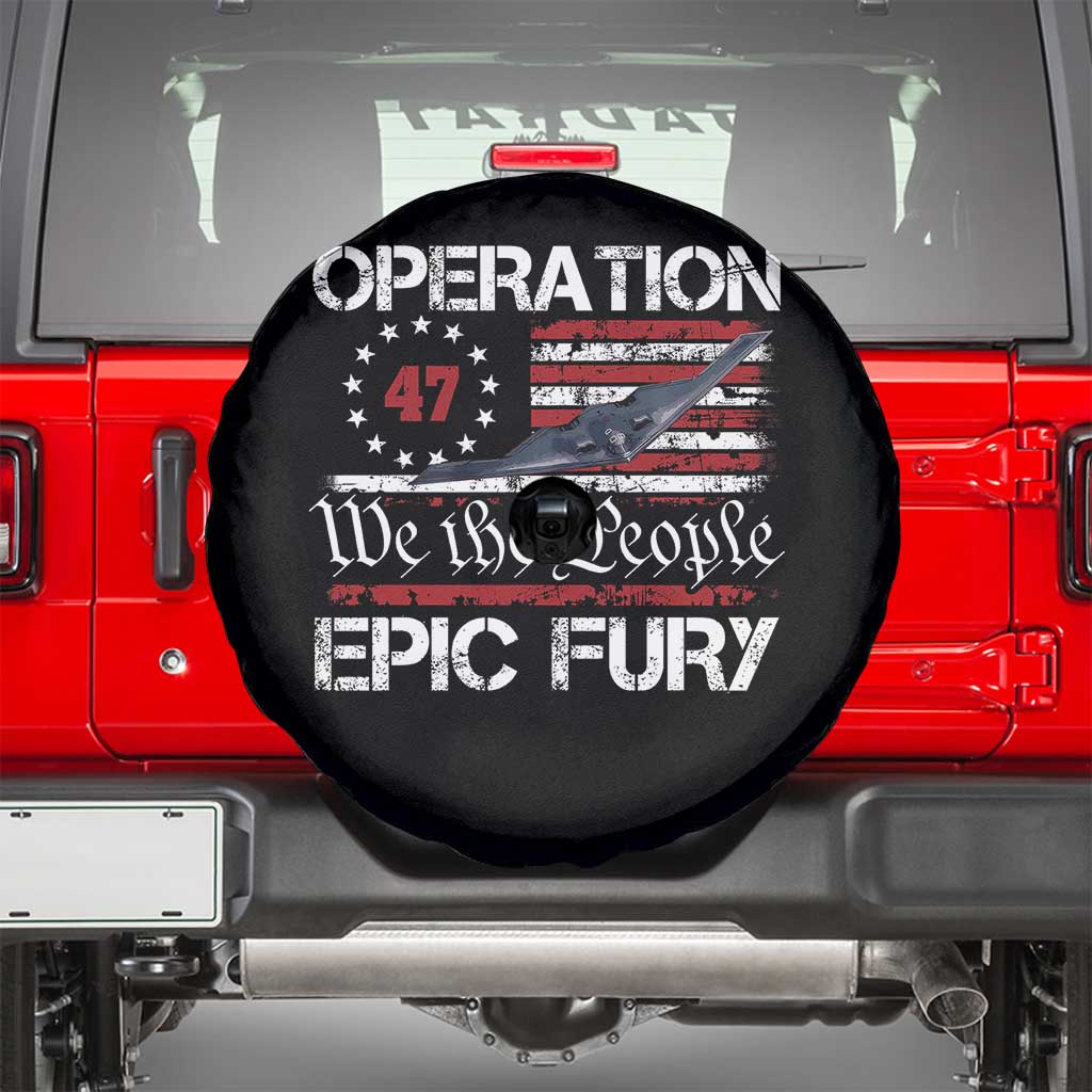Operation Epic Fury Spare Tire Cover Military Bomber Stealth Jet Vintage American Flag
