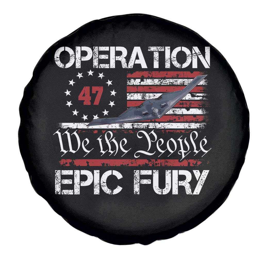 Operation Epic Fury Spare Tire Cover Military Bomber Stealth Jet Vintage American Flag