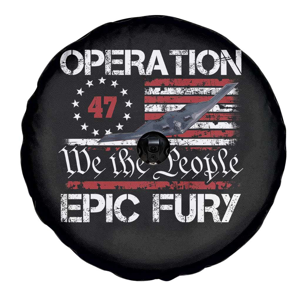 Operation Epic Fury Spare Tire Cover Military Bomber Stealth Jet Vintage American Flag