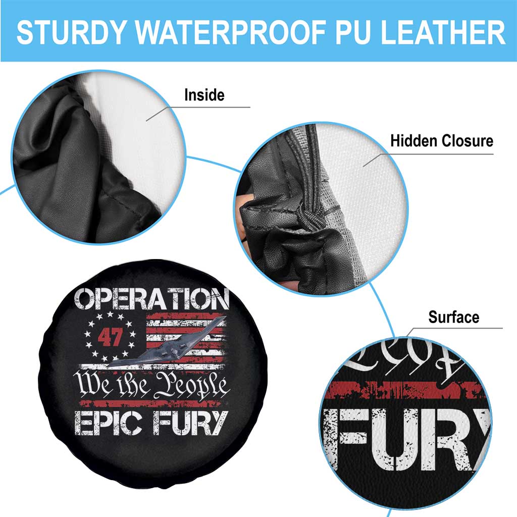 Operation Epic Fury Spare Tire Cover Military Bomber Stealth Jet Vintage American Flag