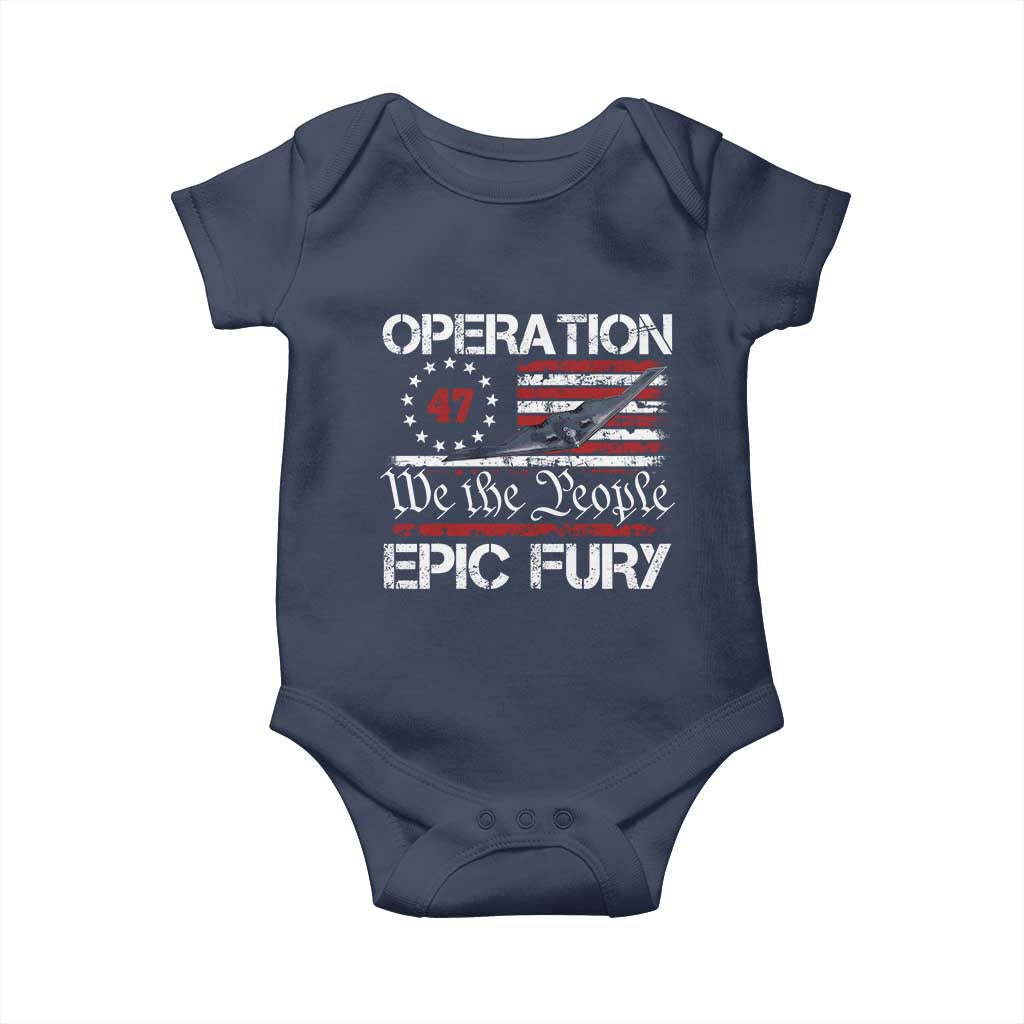 Operation Epic Fury Baby Onesie Military Bomber Stealth Jet Vintage American Flag