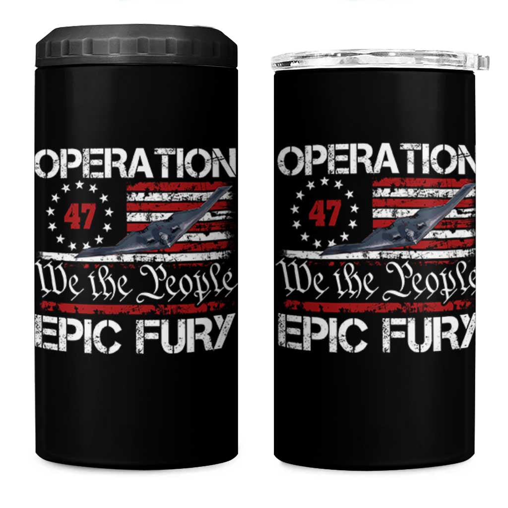 Operation Epic Fury 4 in 1 Can Cooler Tumbler Military Bomber Stealth Jet Vintage American Flag