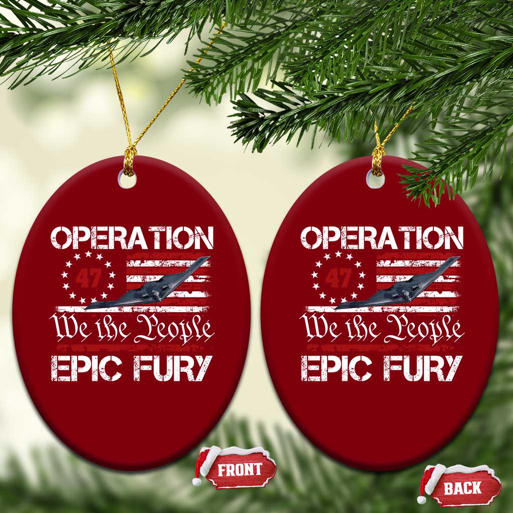 Operation Epic Fury Ceramic Ornament Military Bomber Stealth Jet Vintage American Flag