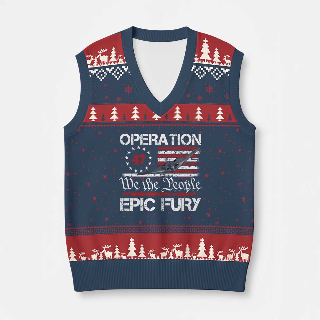 Operation Epic Fury V-Neck Knit Sweater Vest Military Bomber Stealth Jet Vintage American Flag