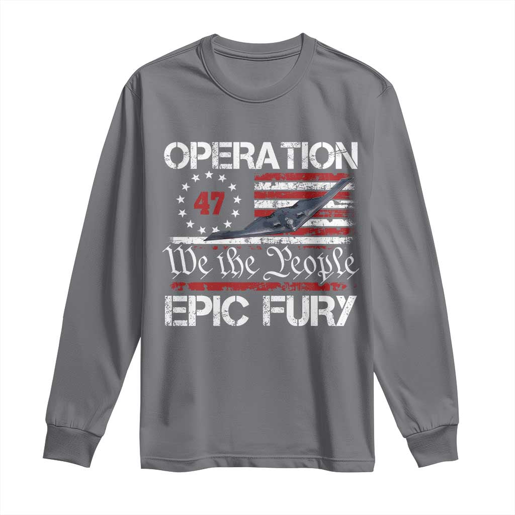 Operation Epic Fury Long Sleeve Shirt Military Bomber Stealth Jet Vintage American Flag
