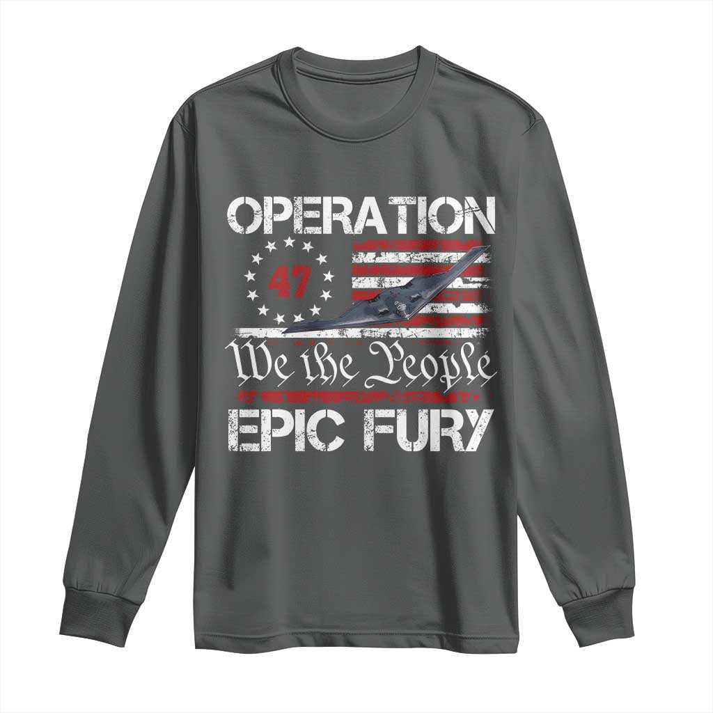 Operation Epic Fury Long Sleeve Shirt Military Bomber Stealth Jet Vintage American Flag