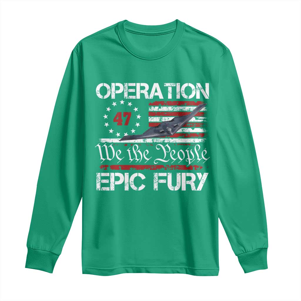 Operation Epic Fury Long Sleeve Shirt Military Bomber Stealth Jet Vintage American Flag