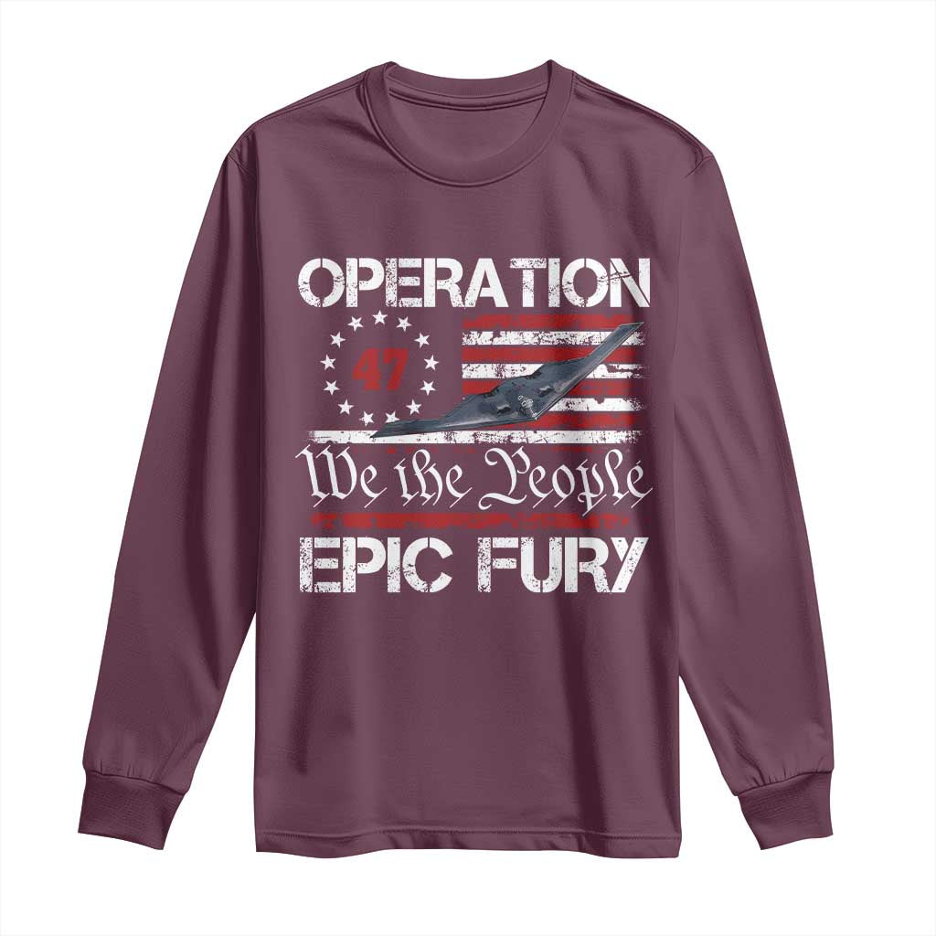 Operation Epic Fury Long Sleeve Shirt Military Bomber Stealth Jet Vintage American Flag