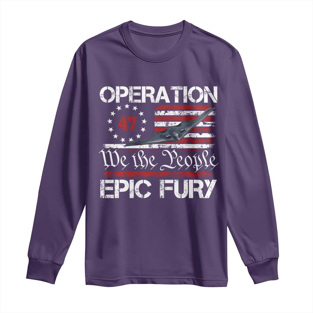 Operation Epic Fury Long Sleeve Shirt Military Bomber Stealth Jet Vintage American Flag