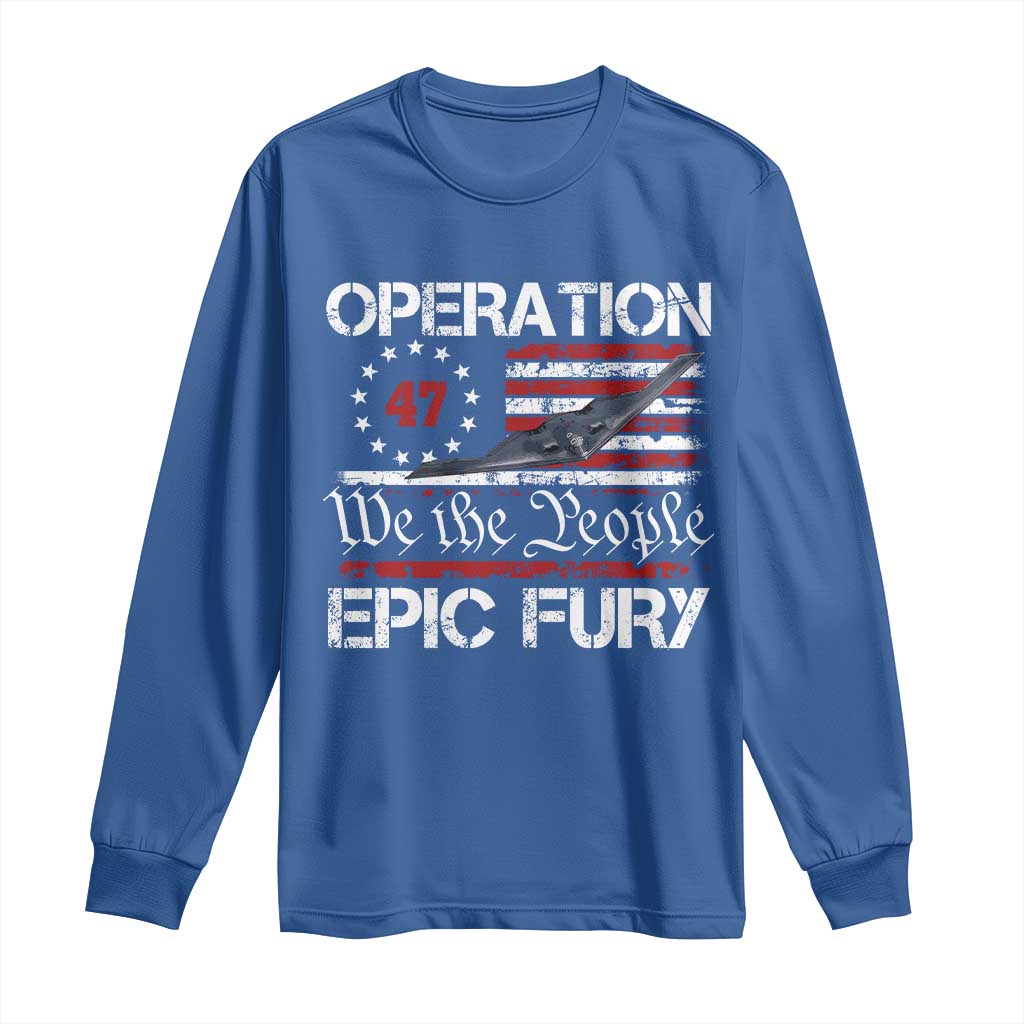 Operation Epic Fury Long Sleeve Shirt Military Bomber Stealth Jet Vintage American Flag