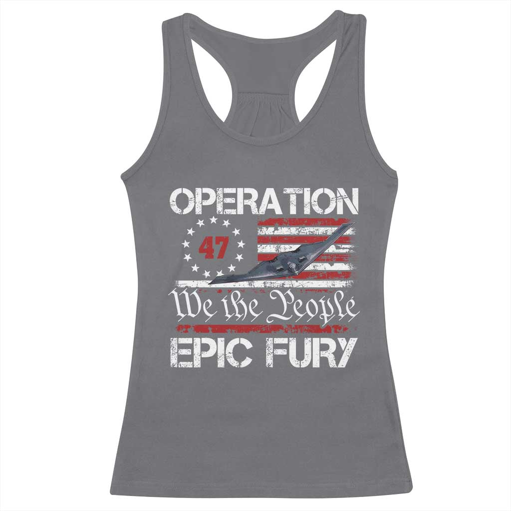 Operation Epic Fury Racerback Tank Top Military Bomber Stealth Jet Vintage American Flag