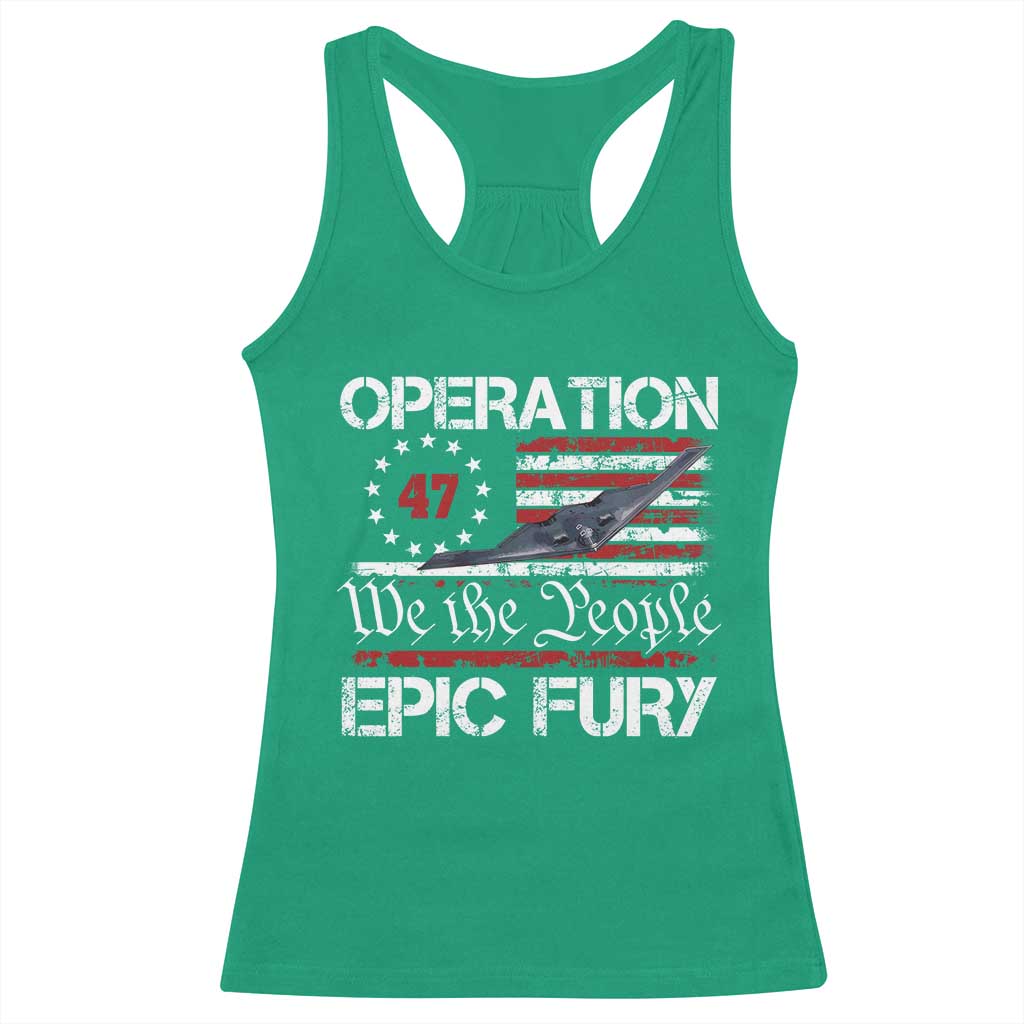 Operation Epic Fury Racerback Tank Top Military Bomber Stealth Jet Vintage American Flag