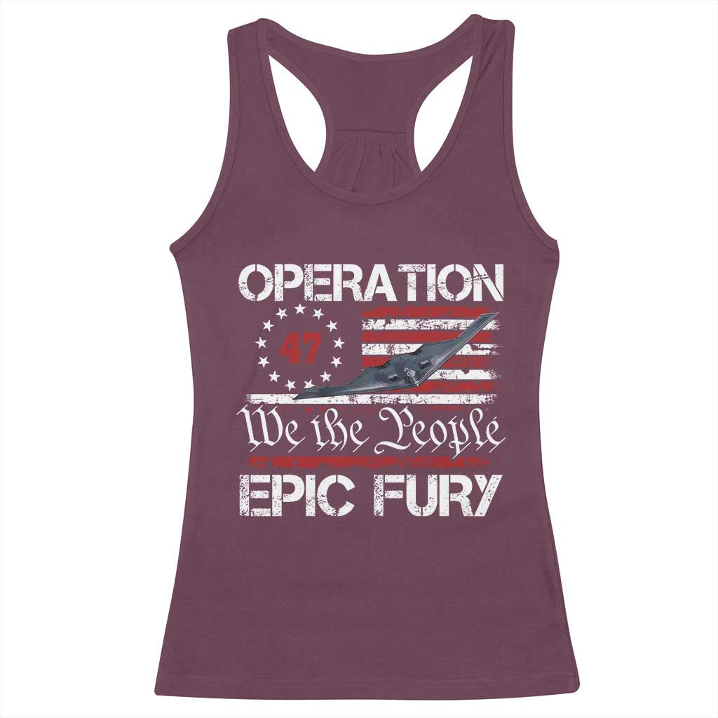 Operation Epic Fury Racerback Tank Top Military Bomber Stealth Jet Vintage American Flag