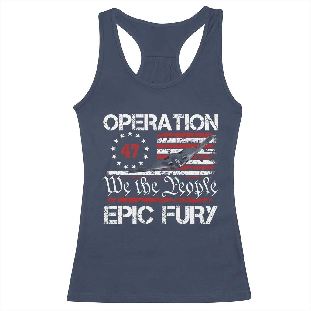 Operation Epic Fury Racerback Tank Top Military Bomber Stealth Jet Vintage American Flag